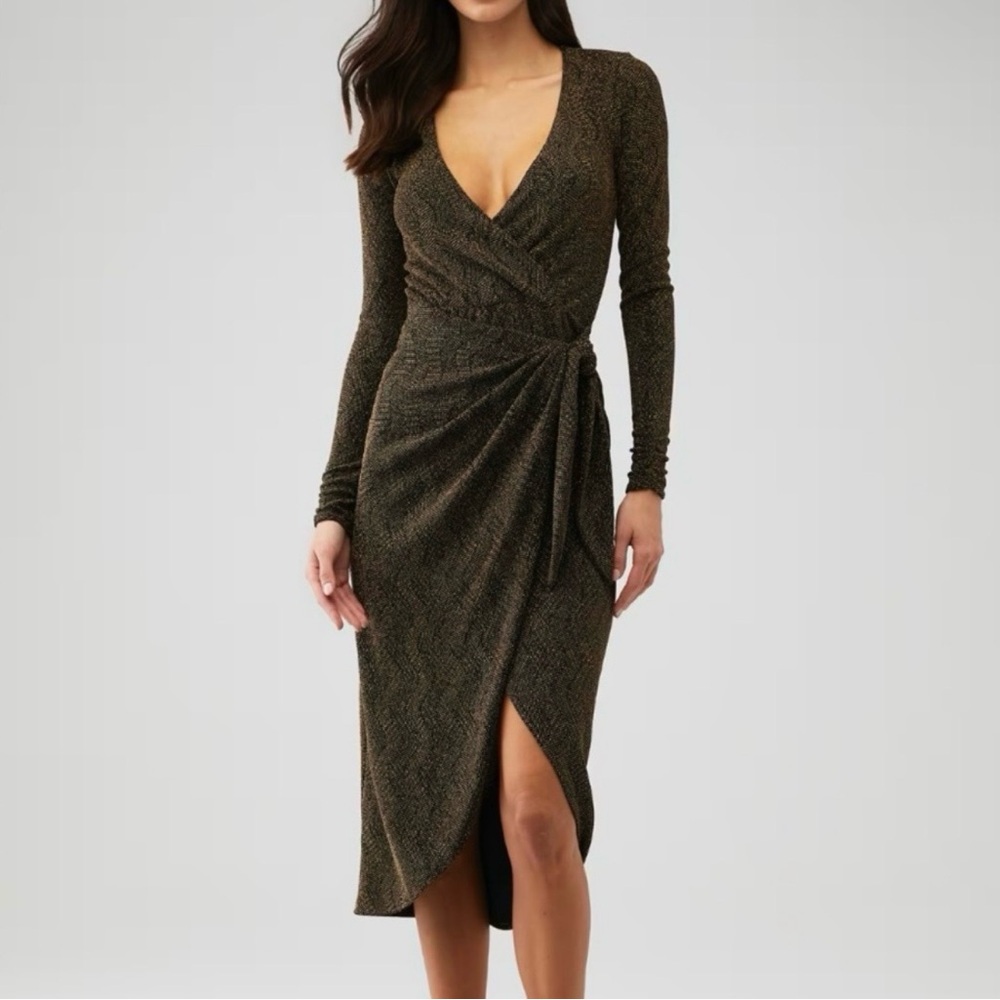 Show Me Your MuMu Kimora metallic brown/gold wrap dress